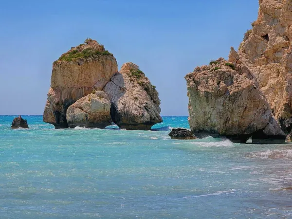Turquoise water around Aphrodite’s Rock