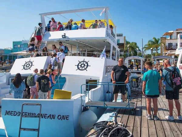 Passengers boarding the Mediterranean One at Latchi harbour