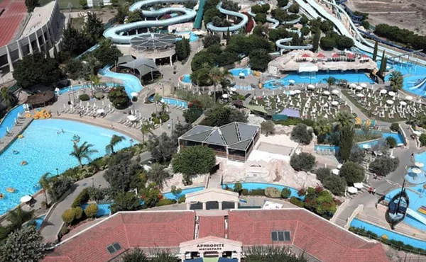 Aerial view of pools and slides at Aphrodite Waterpark