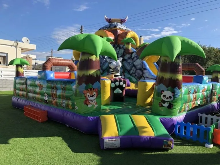 Outdoor inflatable playground at Playland Paphos