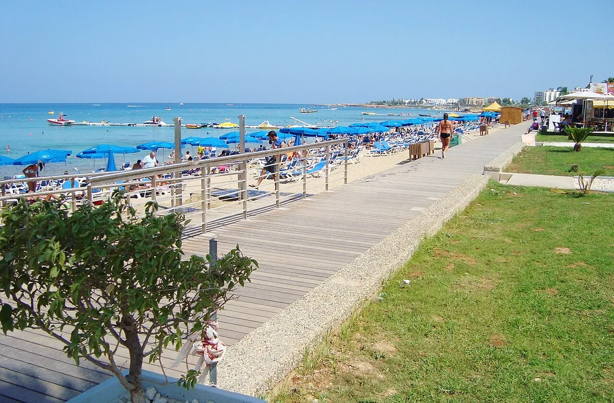 Modern new pedestrian seaside road next to Protaras beach in Paralimni