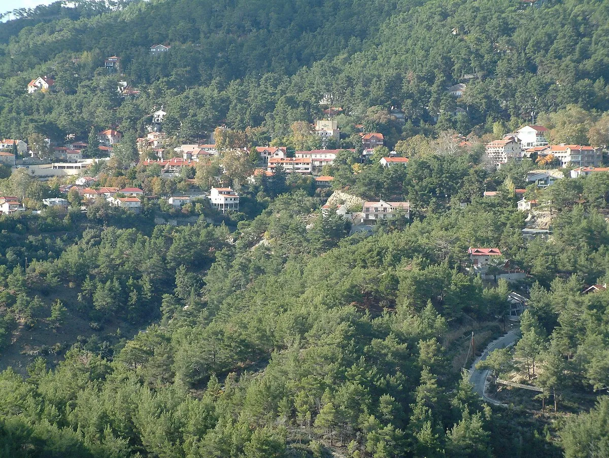 Platres village among wooded Troodos slopes