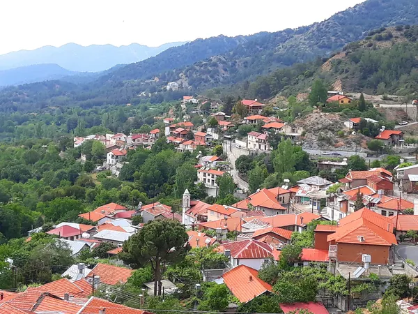 Foini village of red roofs among pine-covered hills