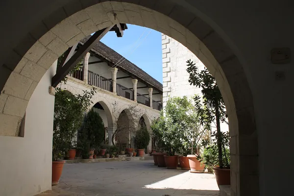 Arcaded courtyard of the Chrysorrogiatissa monastery